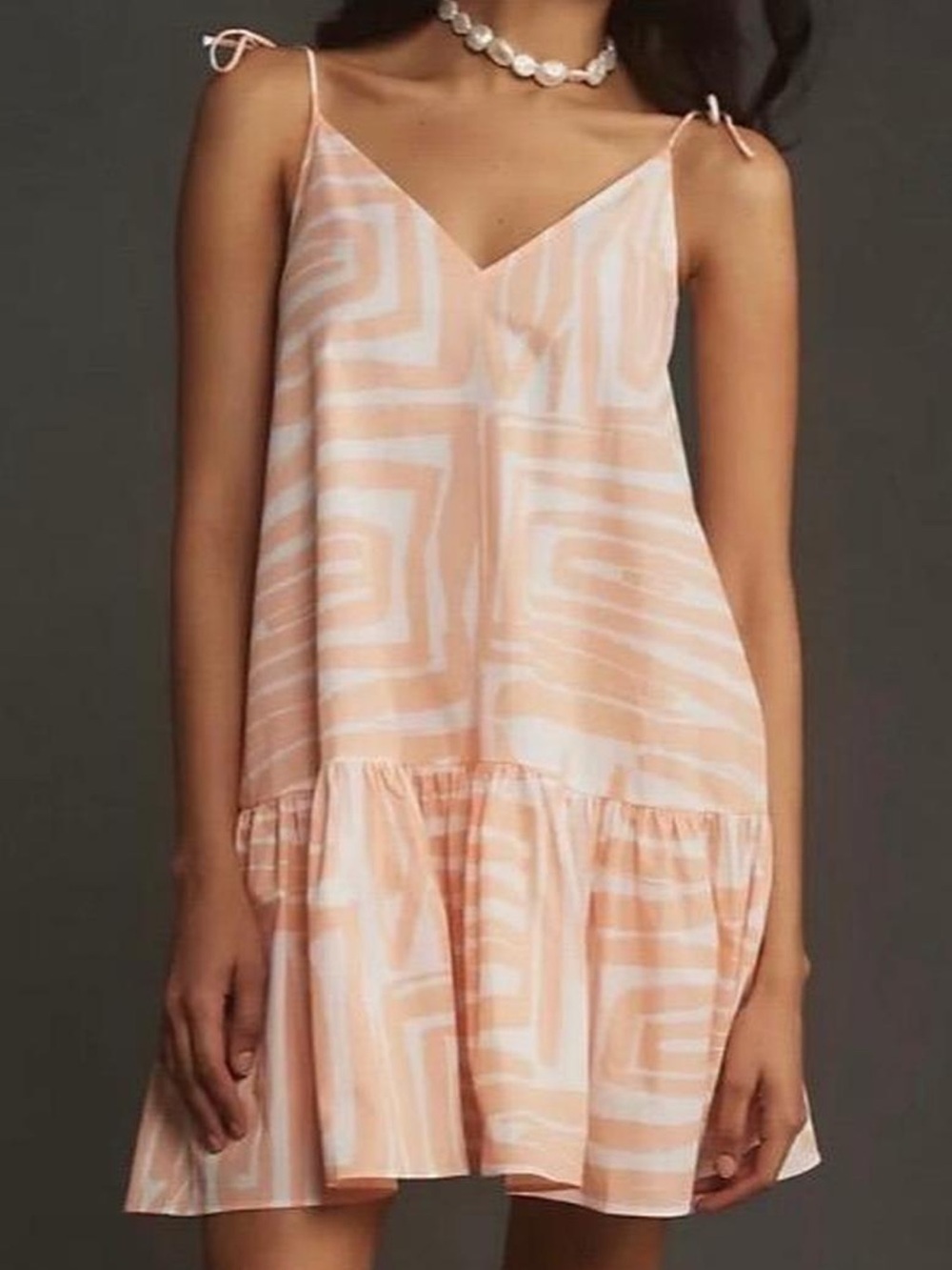 Maeve Peach & White Tie-Shoulder Sundress
